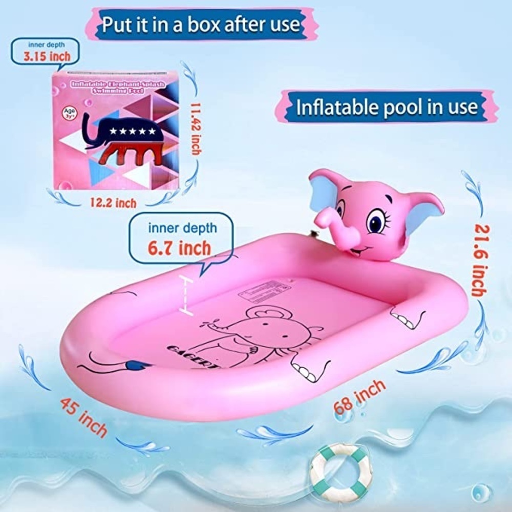 New 68" Splash Pad for Kids Pool with Sprinkler Outdoor Toy Pink or Blue - Picture 9 of 14